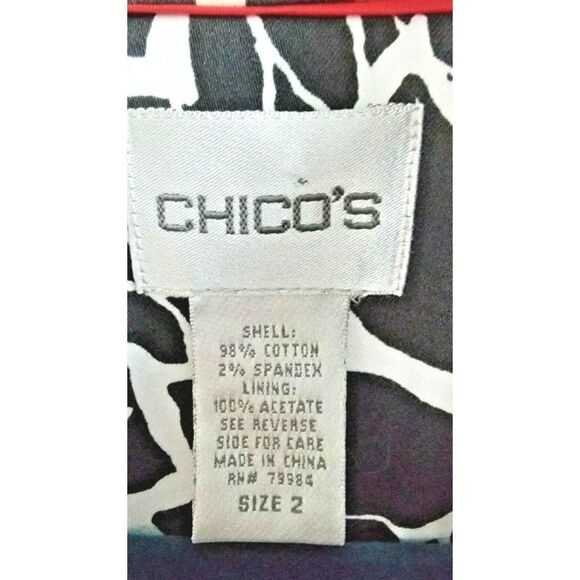 Chico's 2‎ Large Black/White Embroidered Jacket Slimming Hook Closure ~Pockets - Picture 6 of 6